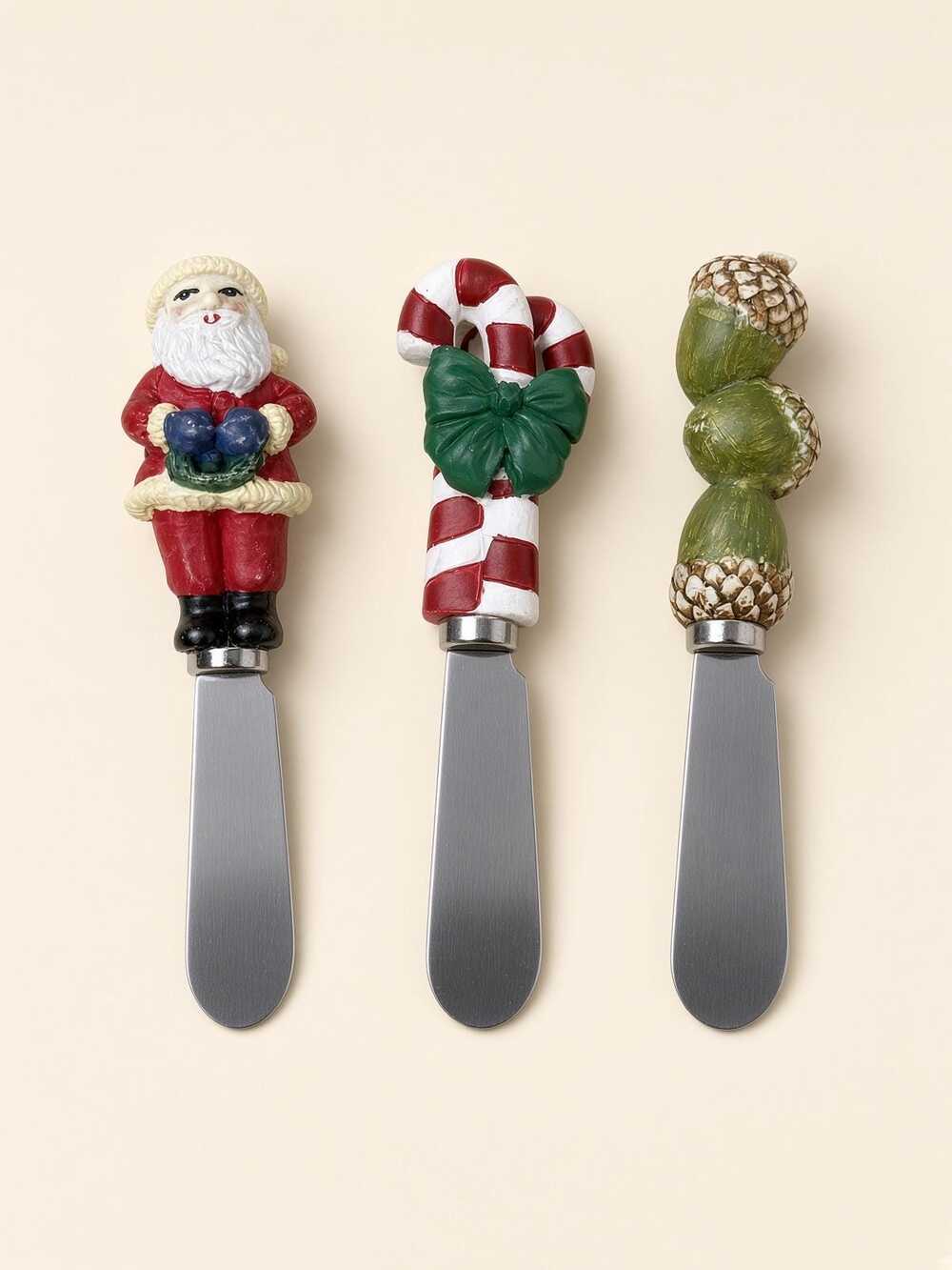 Christmas Cheese Spreader Set 3 Santa Candy Cane